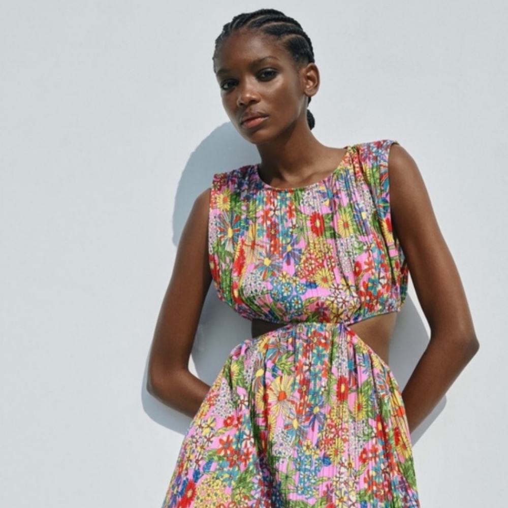 Zara Pleated Cut-Out Dress
